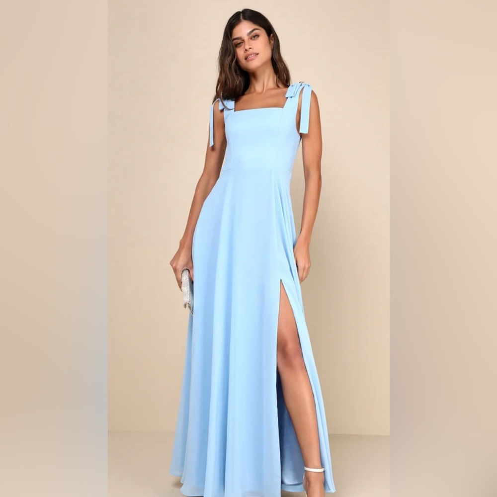 Lulu's Sky Blue Tie-Strap Maxi Dress